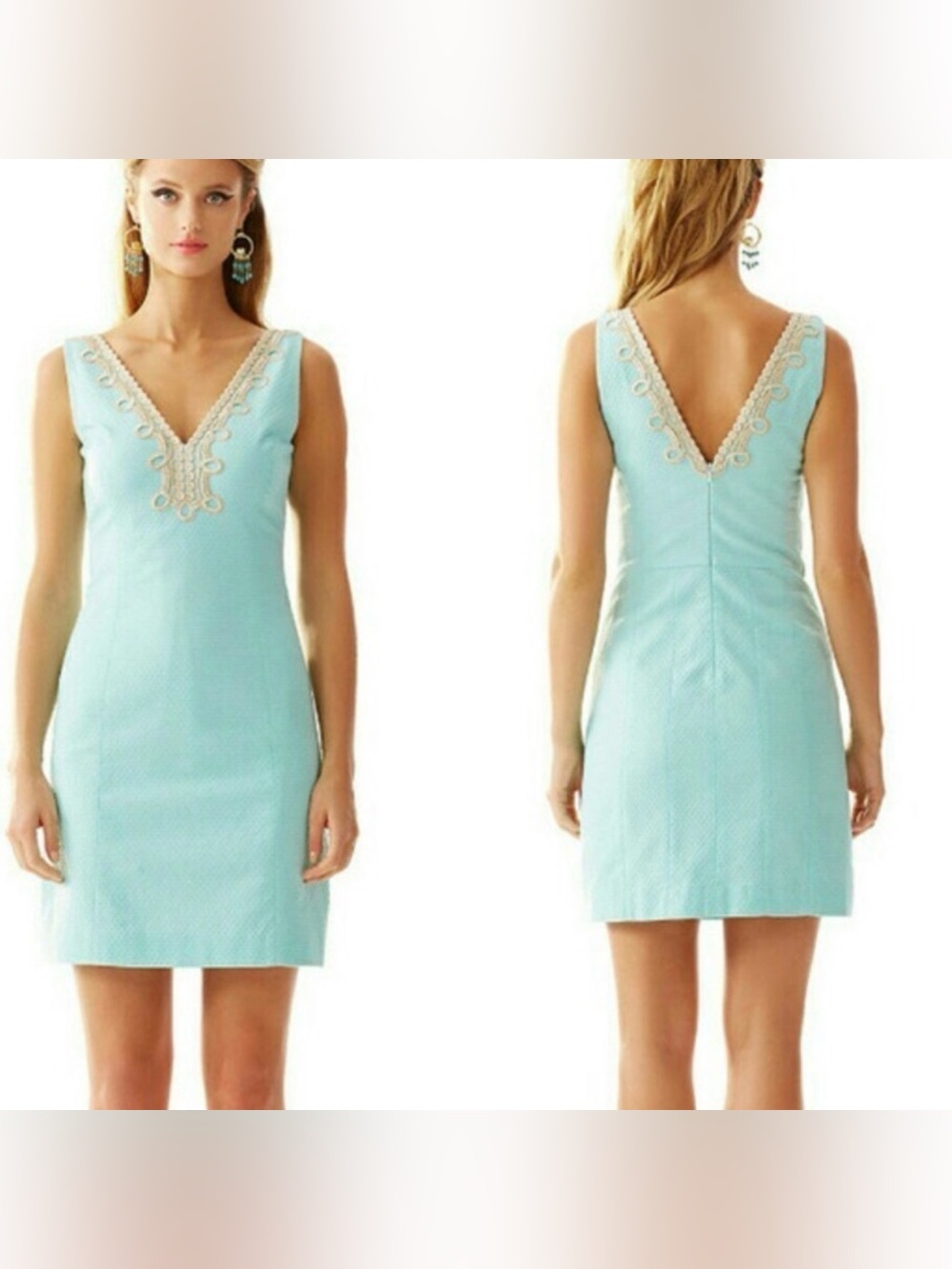 Lilly Pulitzer Bentley shift V-Neck Light Aqua Dress with Lace Trim size 4